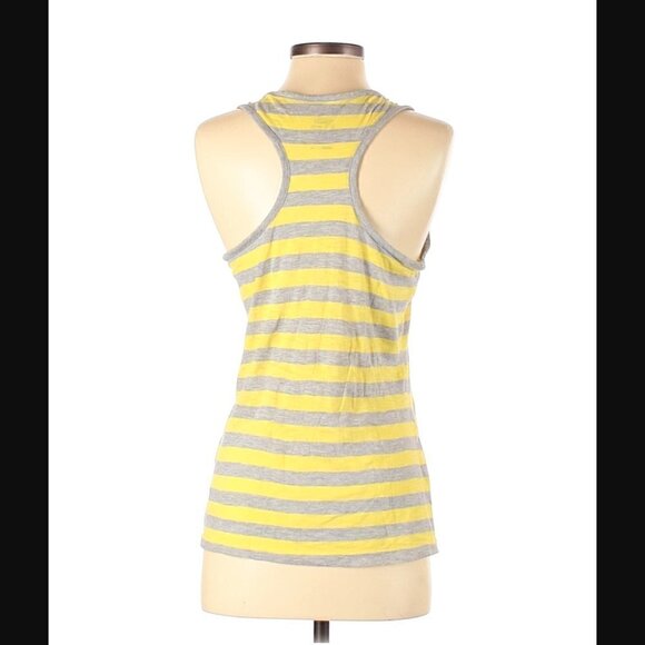 Adidas Tank Top S Workout Athletic Racerback Striped Yellow Gray Athleisure Gym - Picture 3 of 7